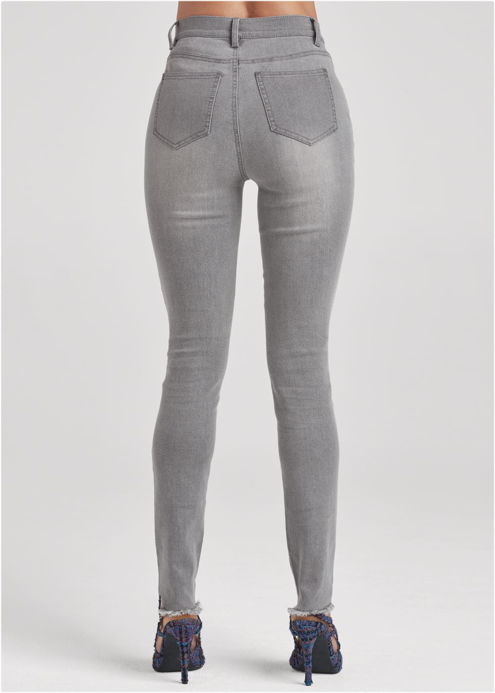 Venus Plus Size Button Detail Skinny Jeans in Grey Denim