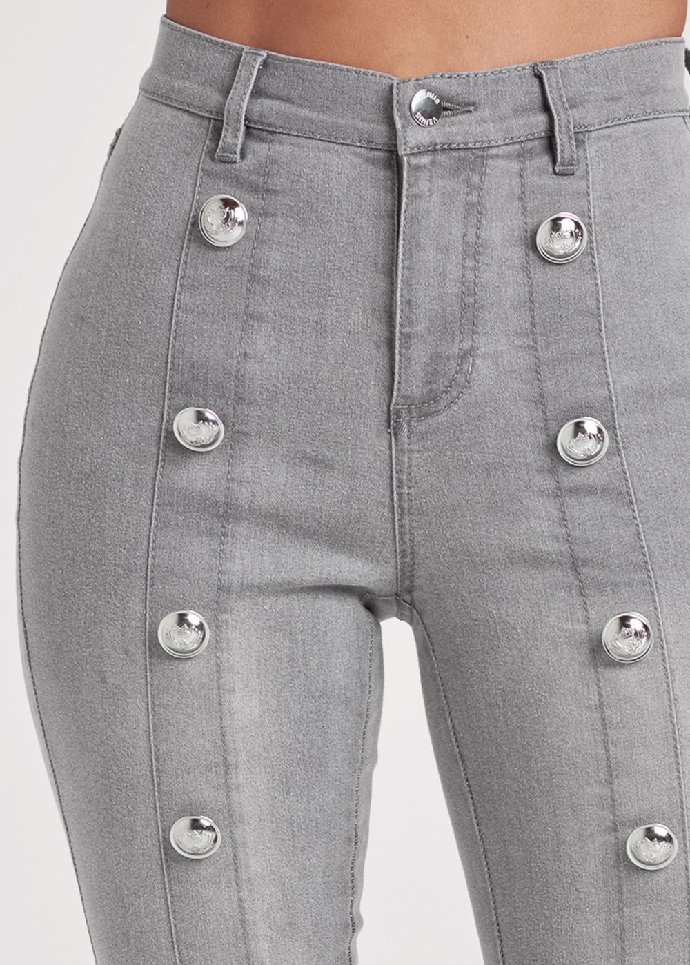 Venus Plus Size Button Detail Skinny Jeans in Grey Denim
