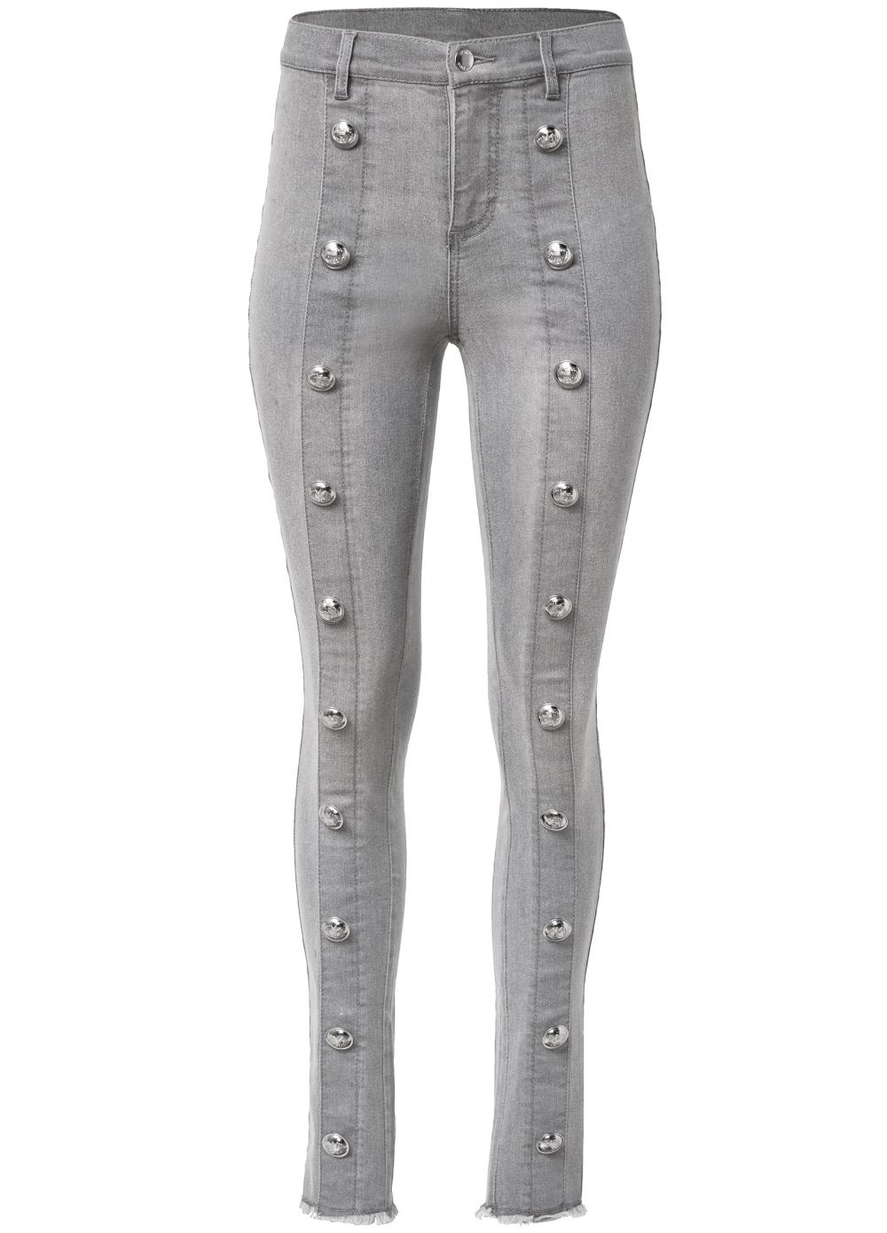 Venus Plus Size Button Detail Skinny Jeans in Grey Denim