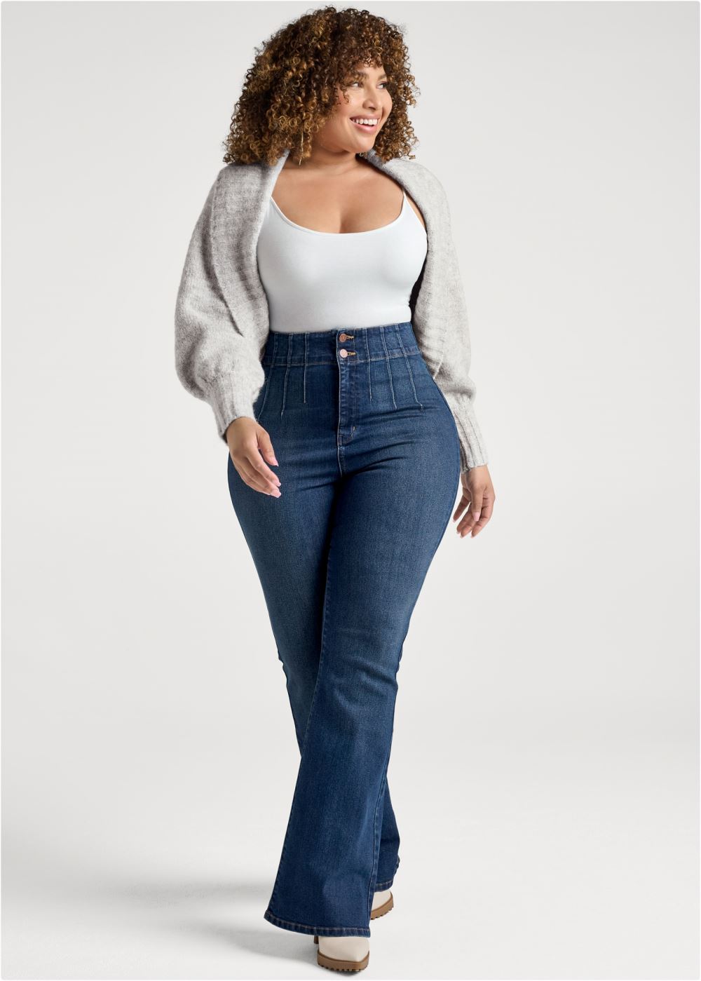 Venus Plus Size Ribbed Knit Shrug in Heather Grey