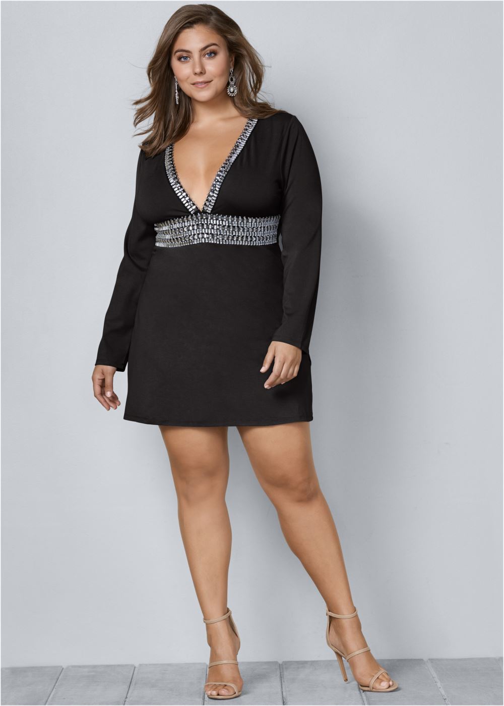 Venus Plus Size Plunging Embellished Dress