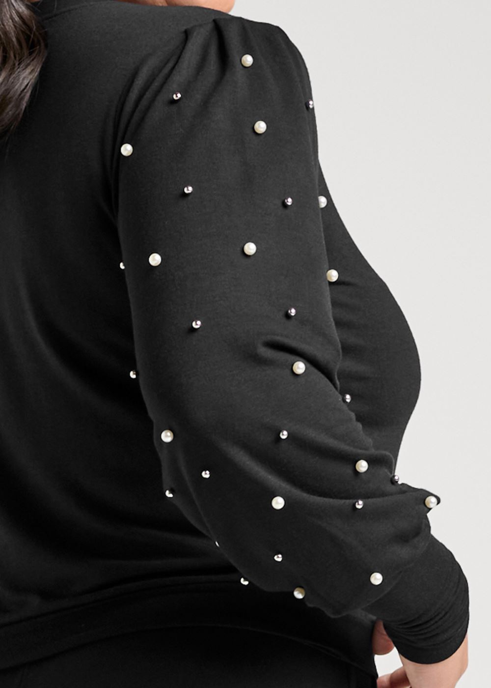 Venus Plus Size Pearl Detail Lounge Pant Set in Black
