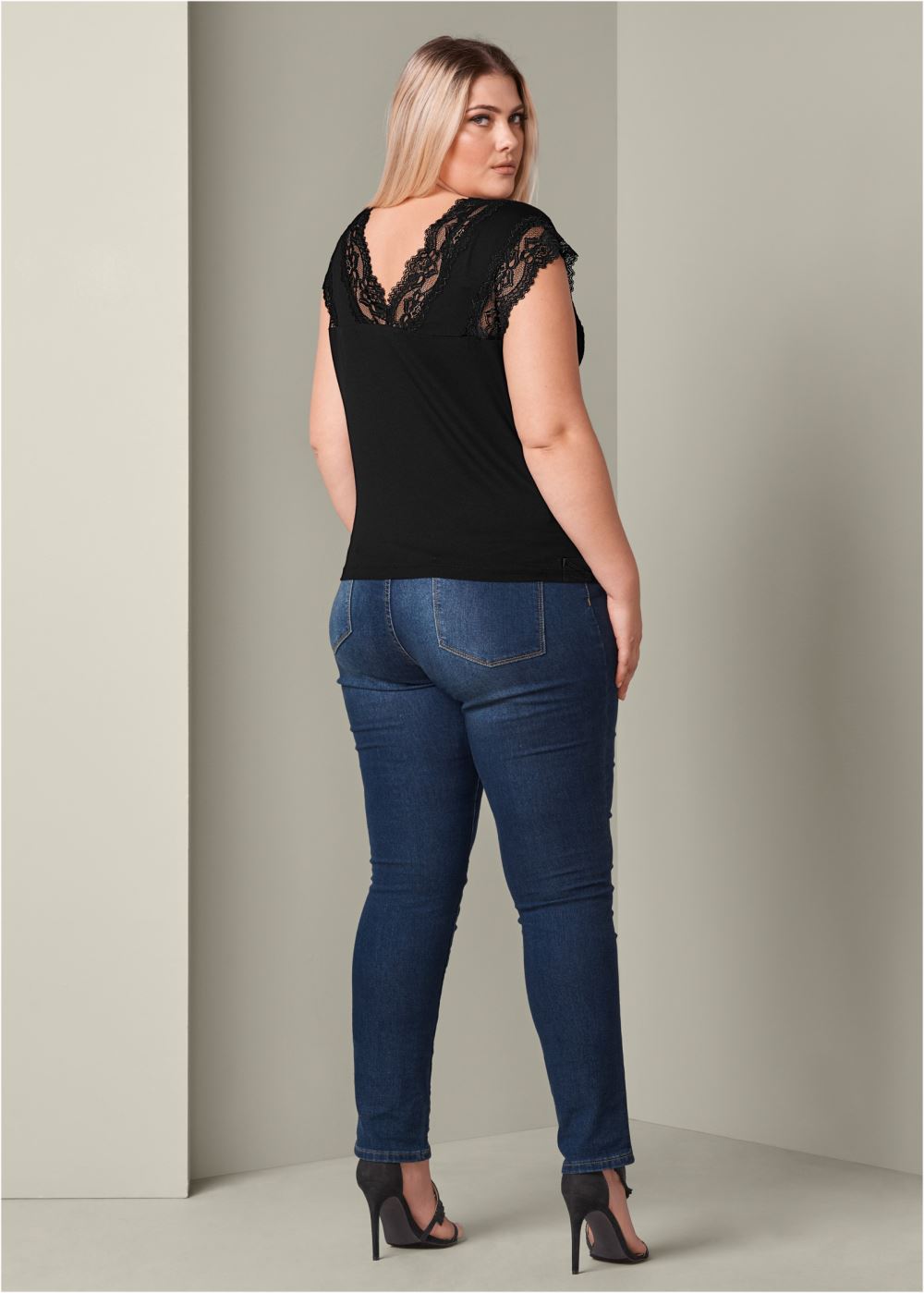 Venus Plus Size Lace Inset V-Neck Top