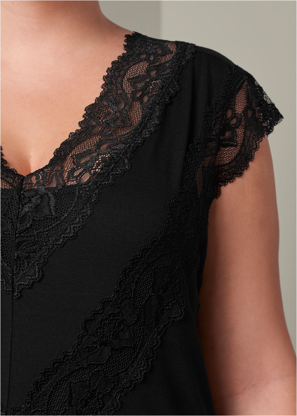 Venus Plus Size Lace Inset V-Neck Top