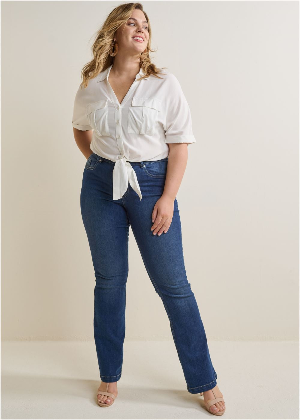 Venus Plus Size Cropped Button-Up Top