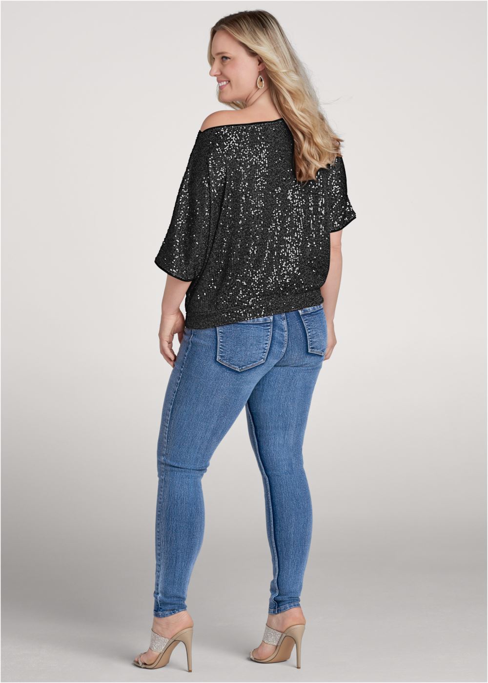 Venus Plus Size Off-The-Shoulder Sequin Top