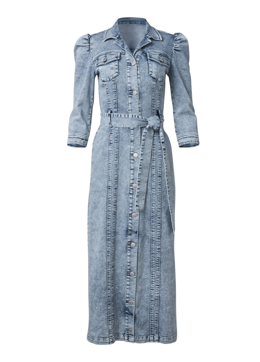 Venus Plus Size Tie-Waist Denim Midi Dress