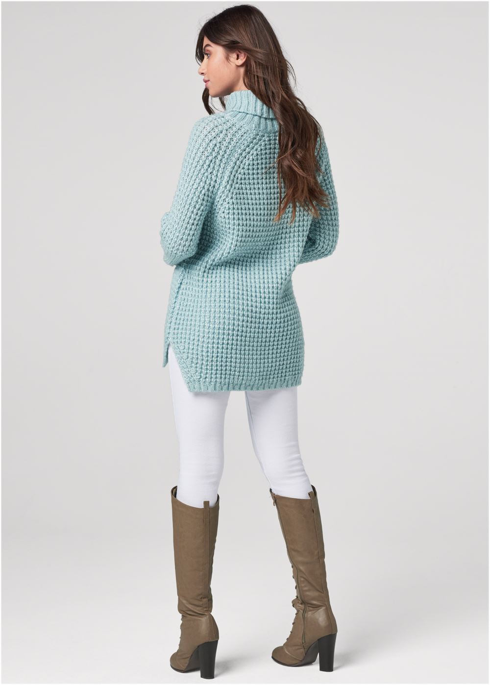 Venus Plus Size Waffle Stich Turtleneck in Light Blue
