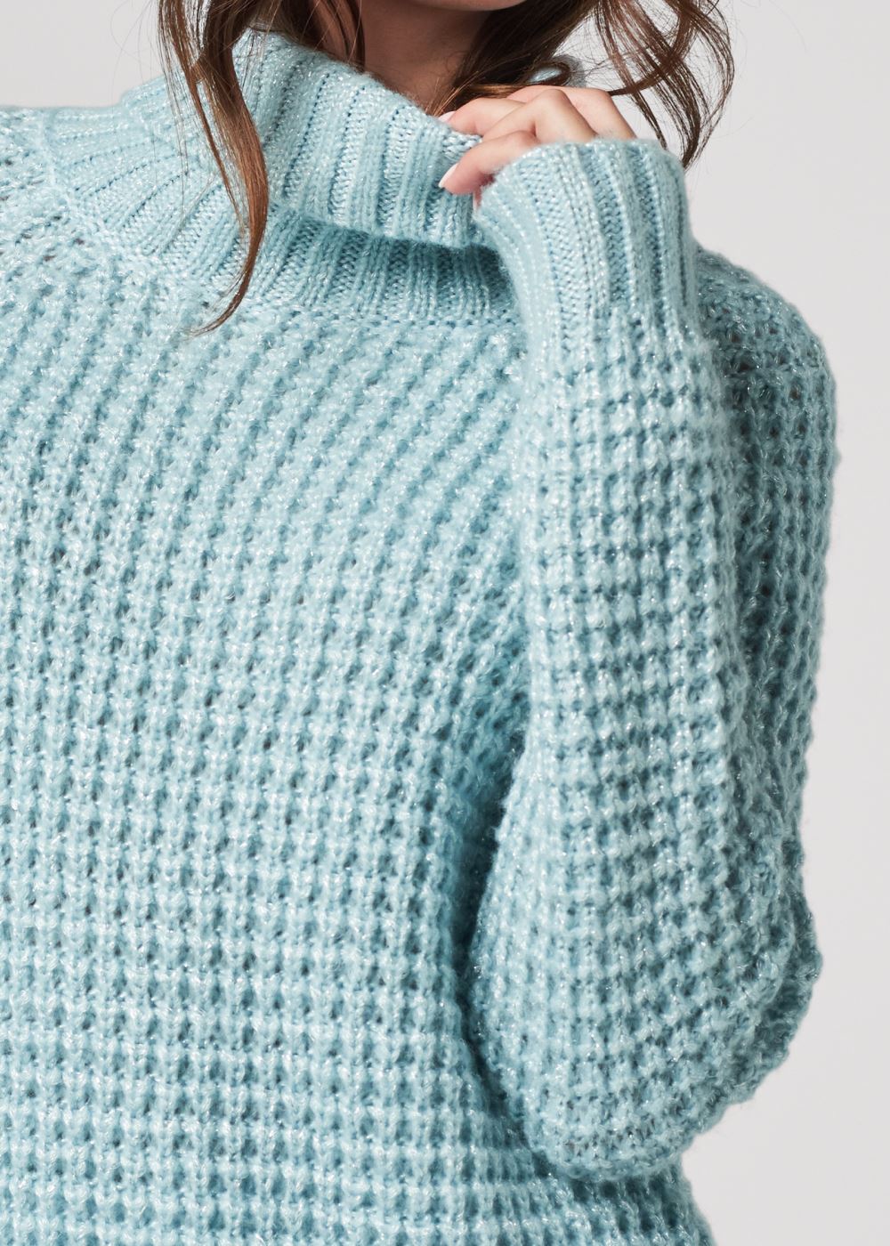 Venus Plus Size Waffle Stich Turtleneck in Light Blue
