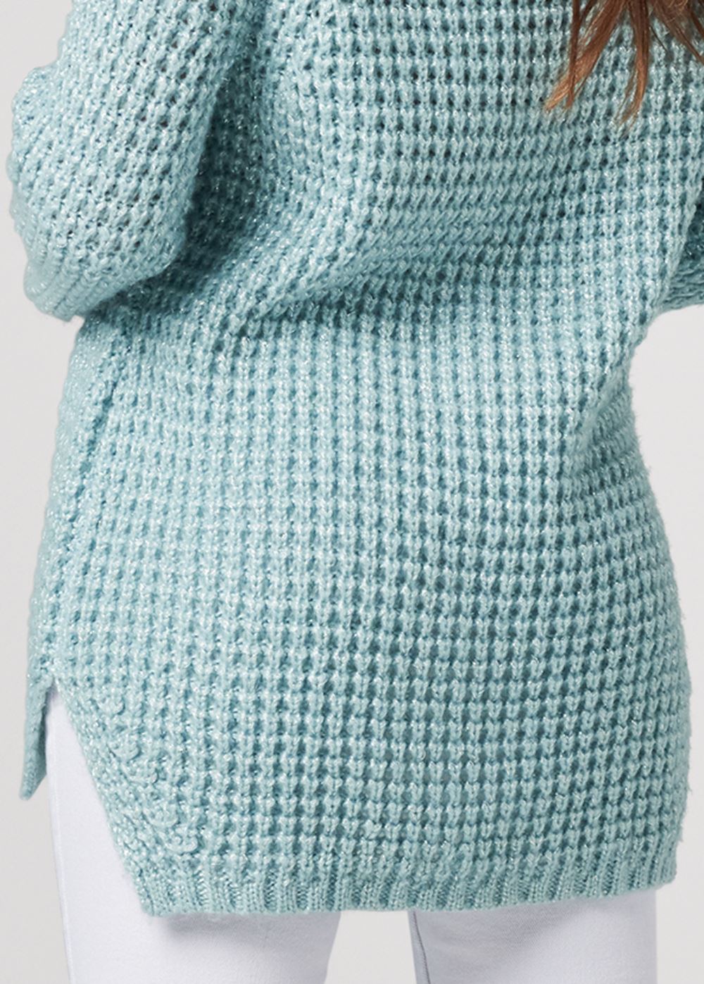 Venus Plus Size Waffle Stich Turtleneck in Light Blue