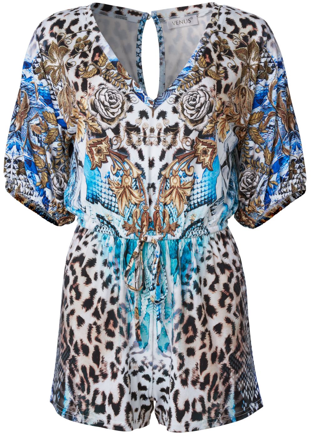 Venus Plus Size Casual Print Romper in Brown Multi