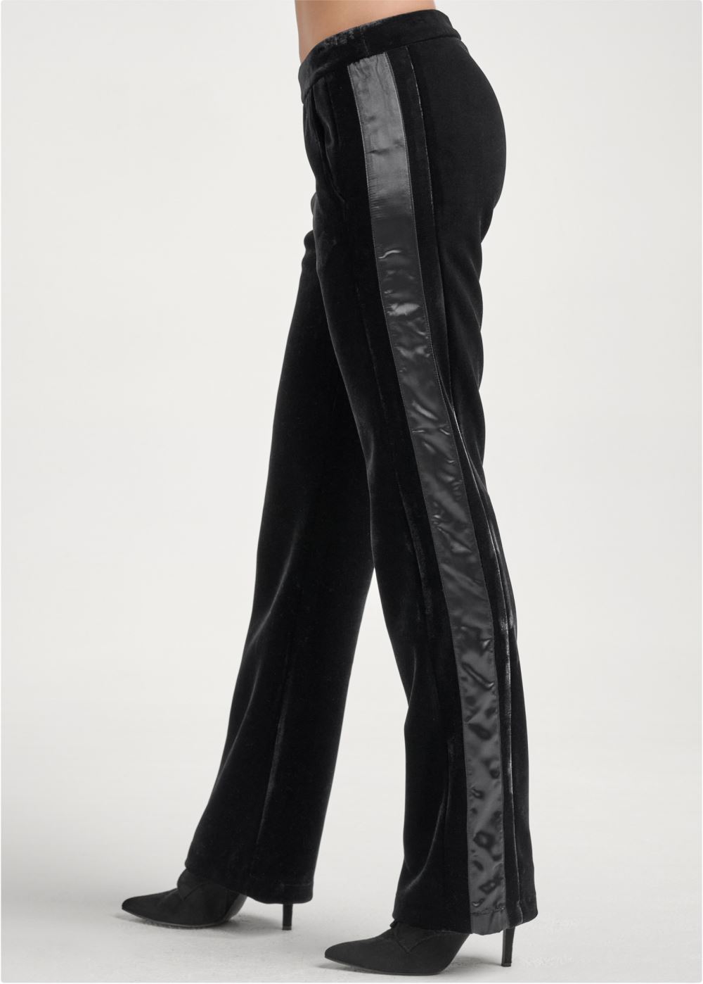 Venus Plus Size Velvet Satin Wide-Leg Pants in Black