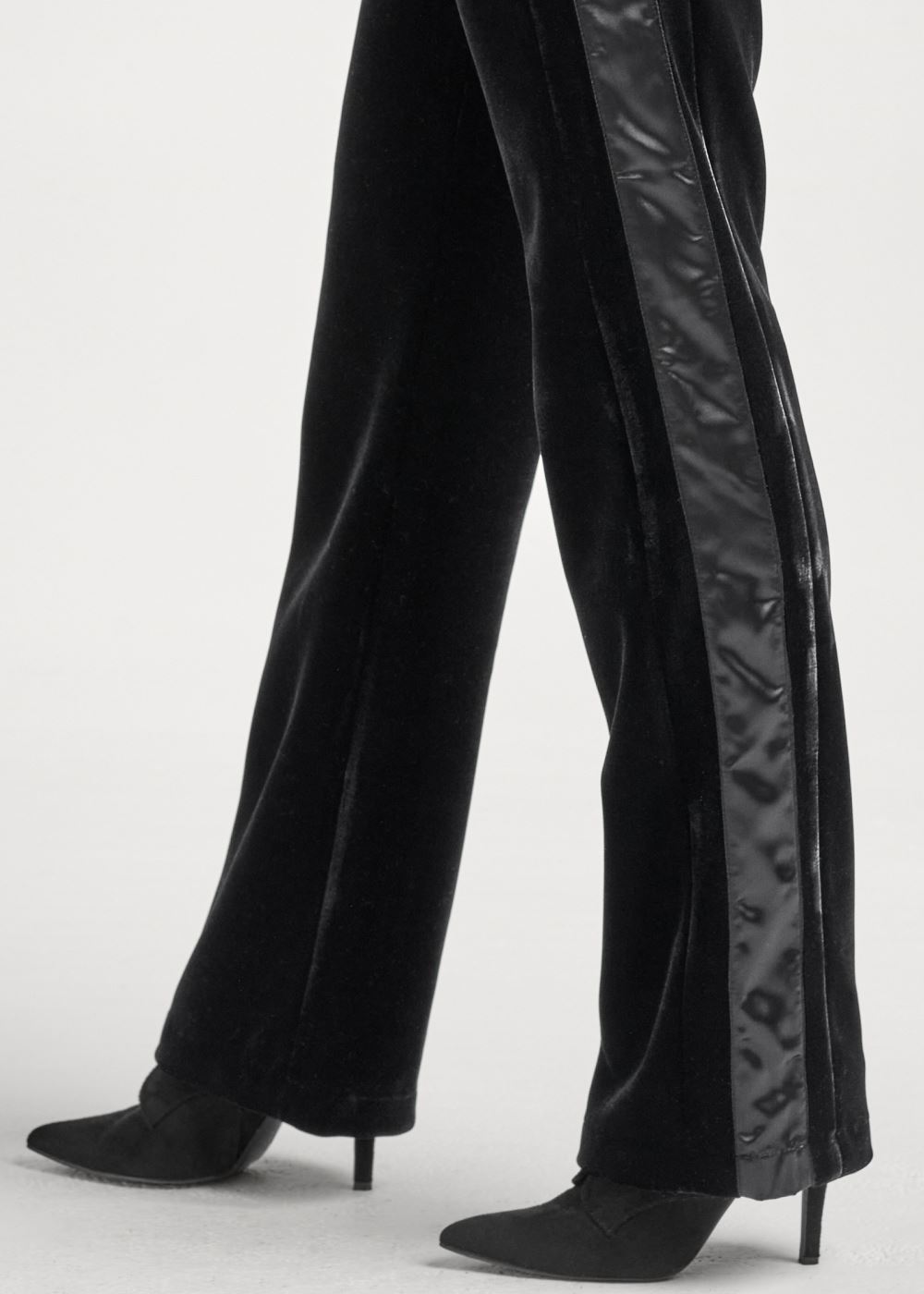 Venus Plus Size Velvet Satin Wide-Leg Pants in Black