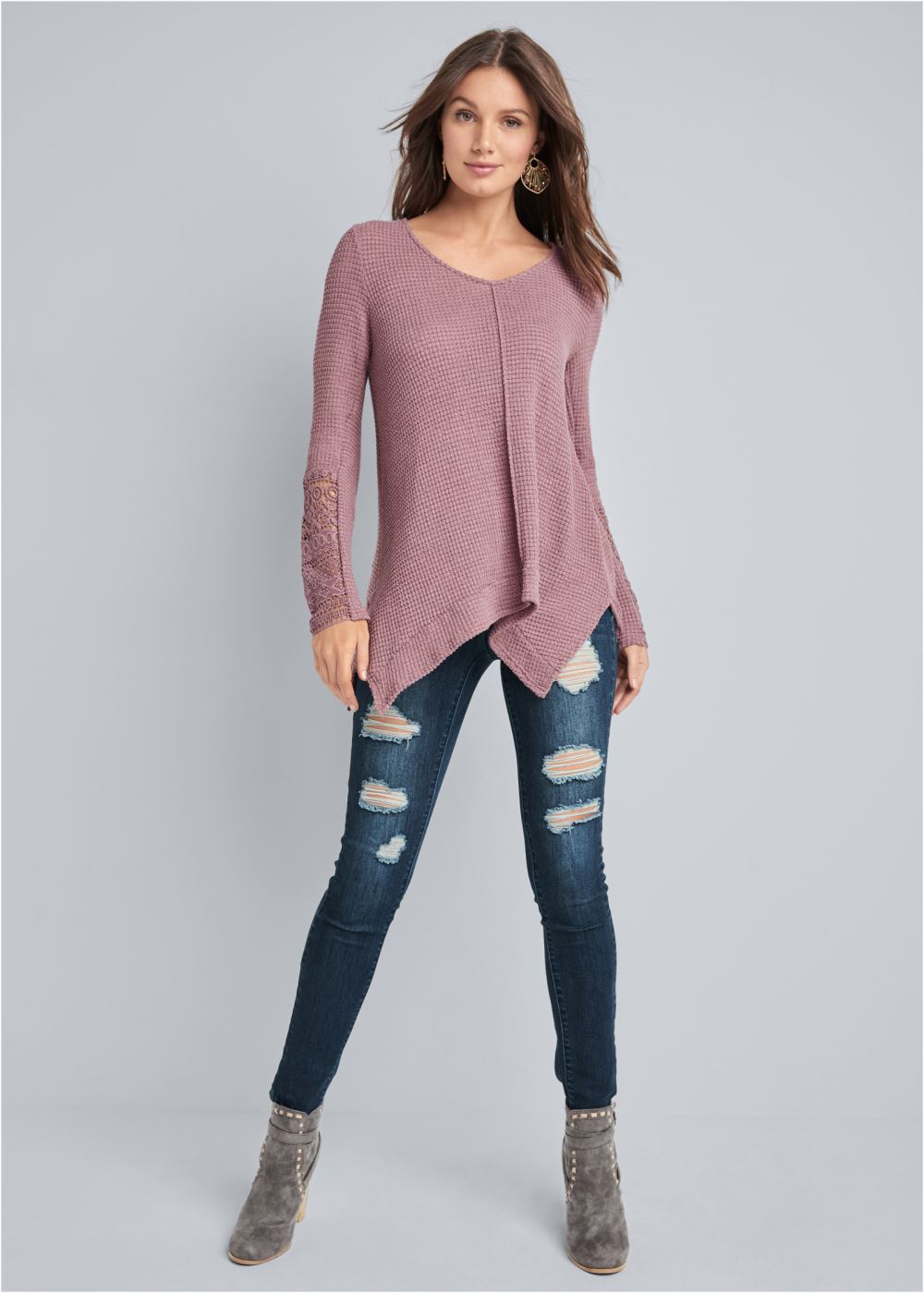 Venus Plus Size Casual Waffle Knit Top