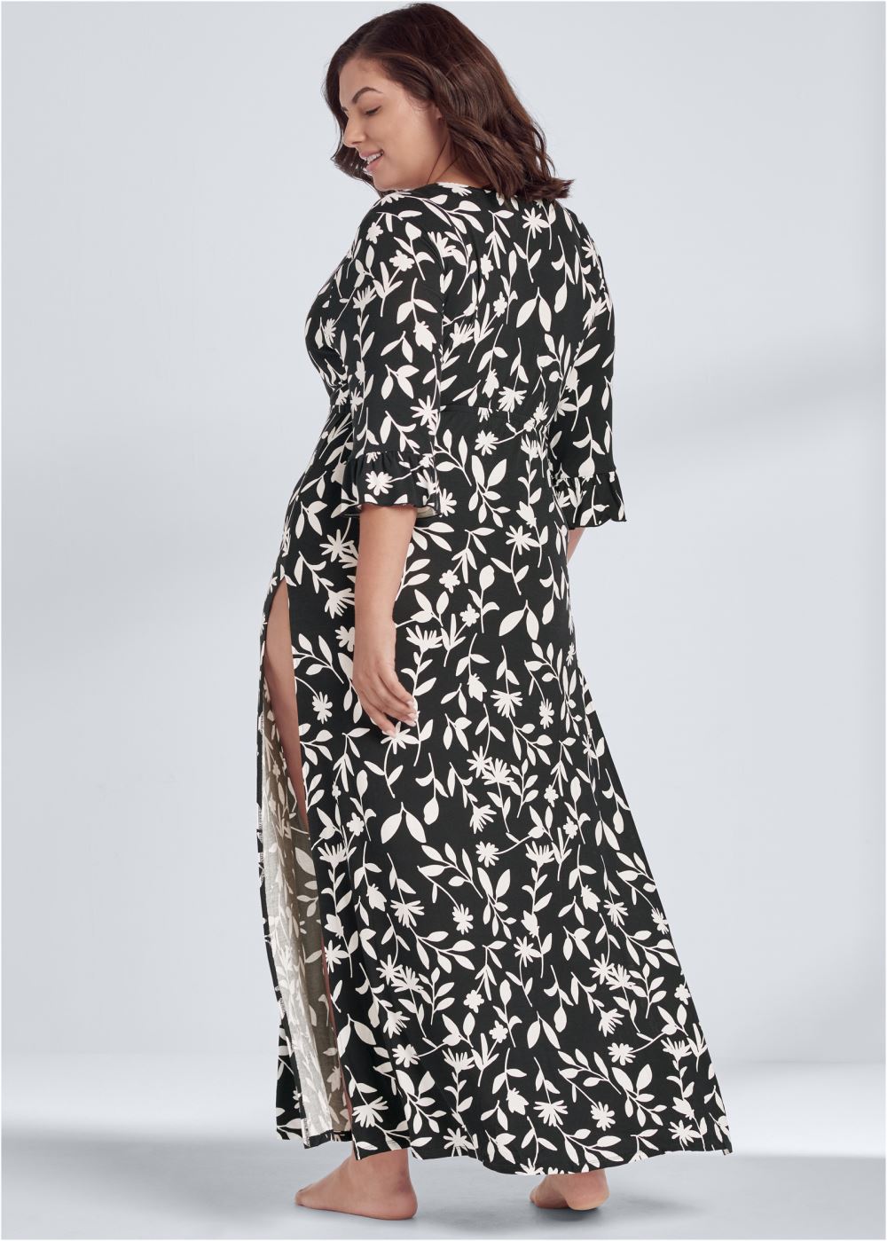 Venus Black Floral Ruffle Nightgown