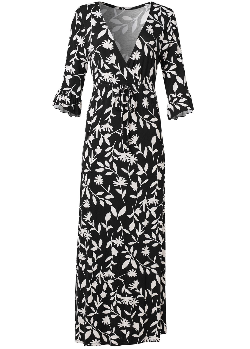 Venus Black Floral Ruffle Nightgown