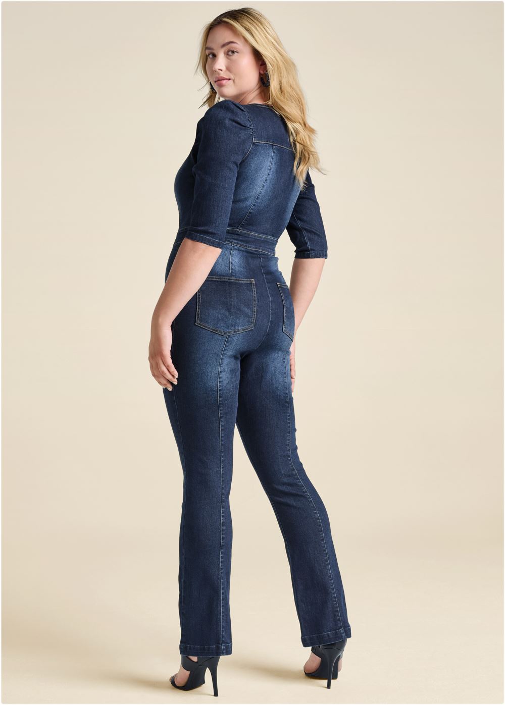 Venus Plus Size Denim Zip Jumpsuit in Dark Wash