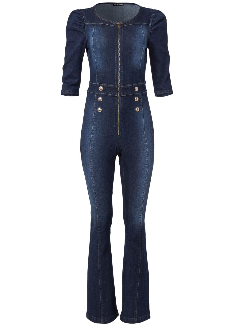 Venus Plus Size Denim Zip Jumpsuit in Dark Wash