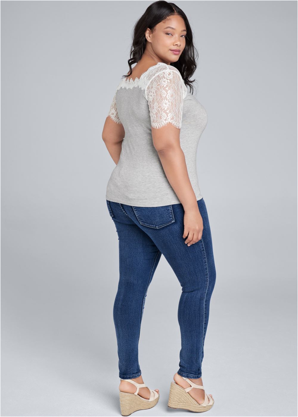 Venus Plus Size Lace Sleeve V-Neck Top
