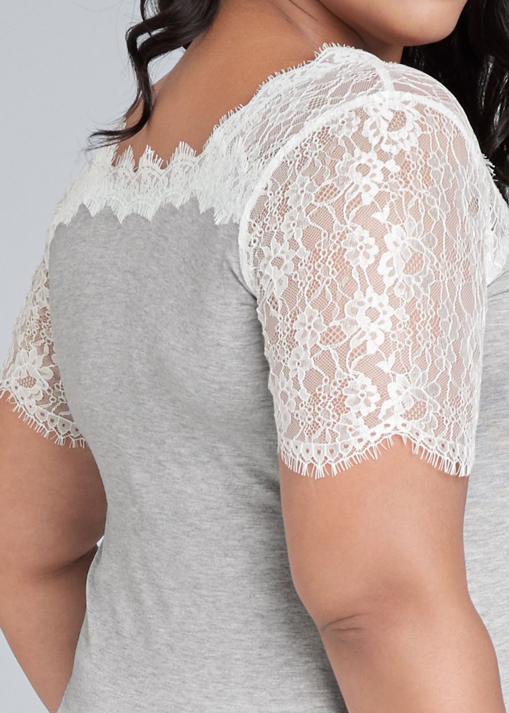 Venus Plus Size Lace Sleeve V-Neck Top