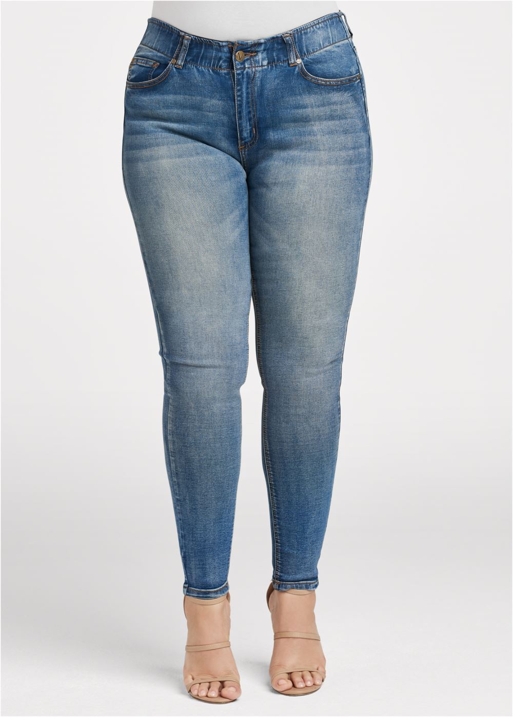 Venus Plus Size Elastic Waistband Jeans in Medium Wash