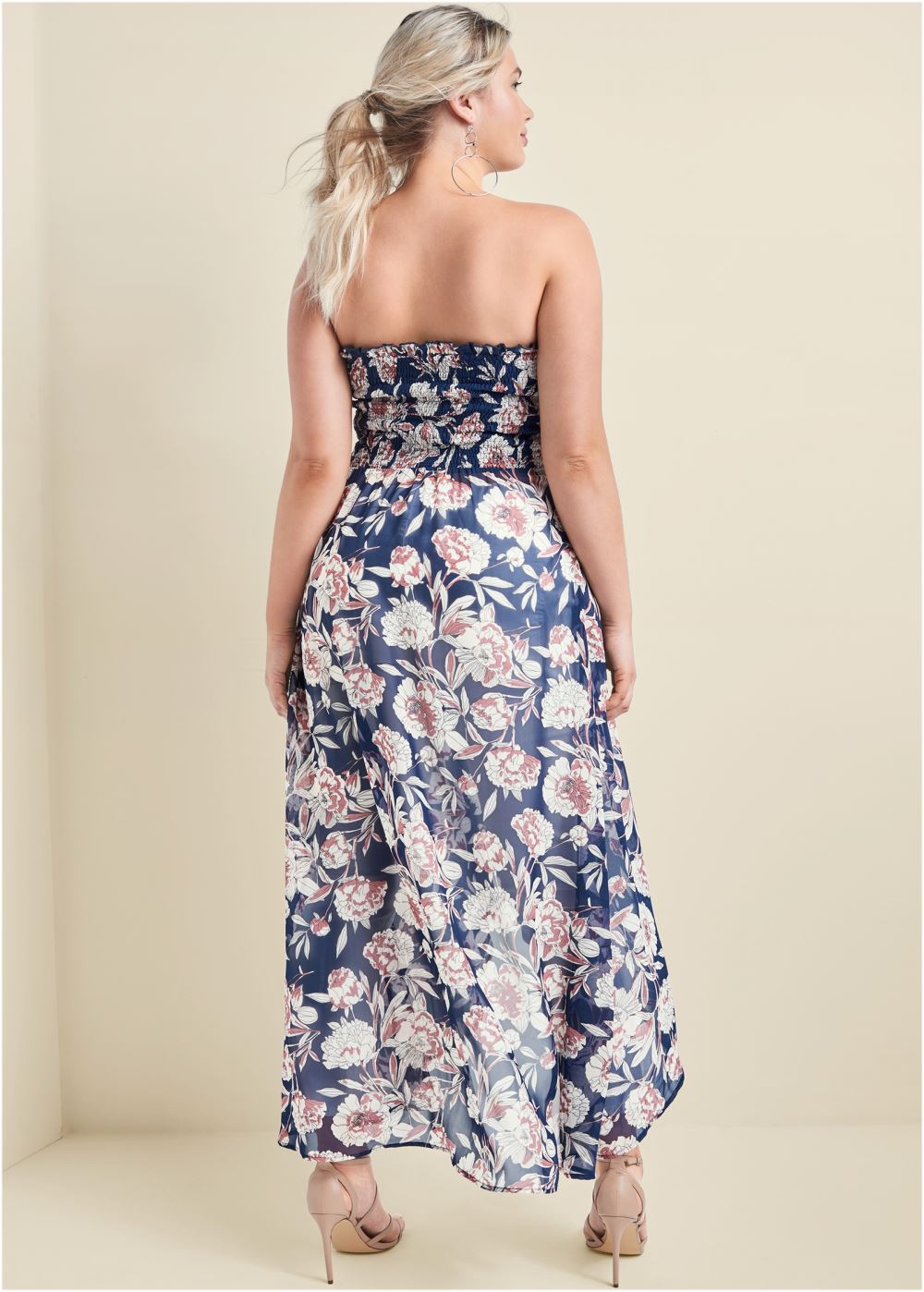 Venus Plus Size Smocked Floral High-Low Top