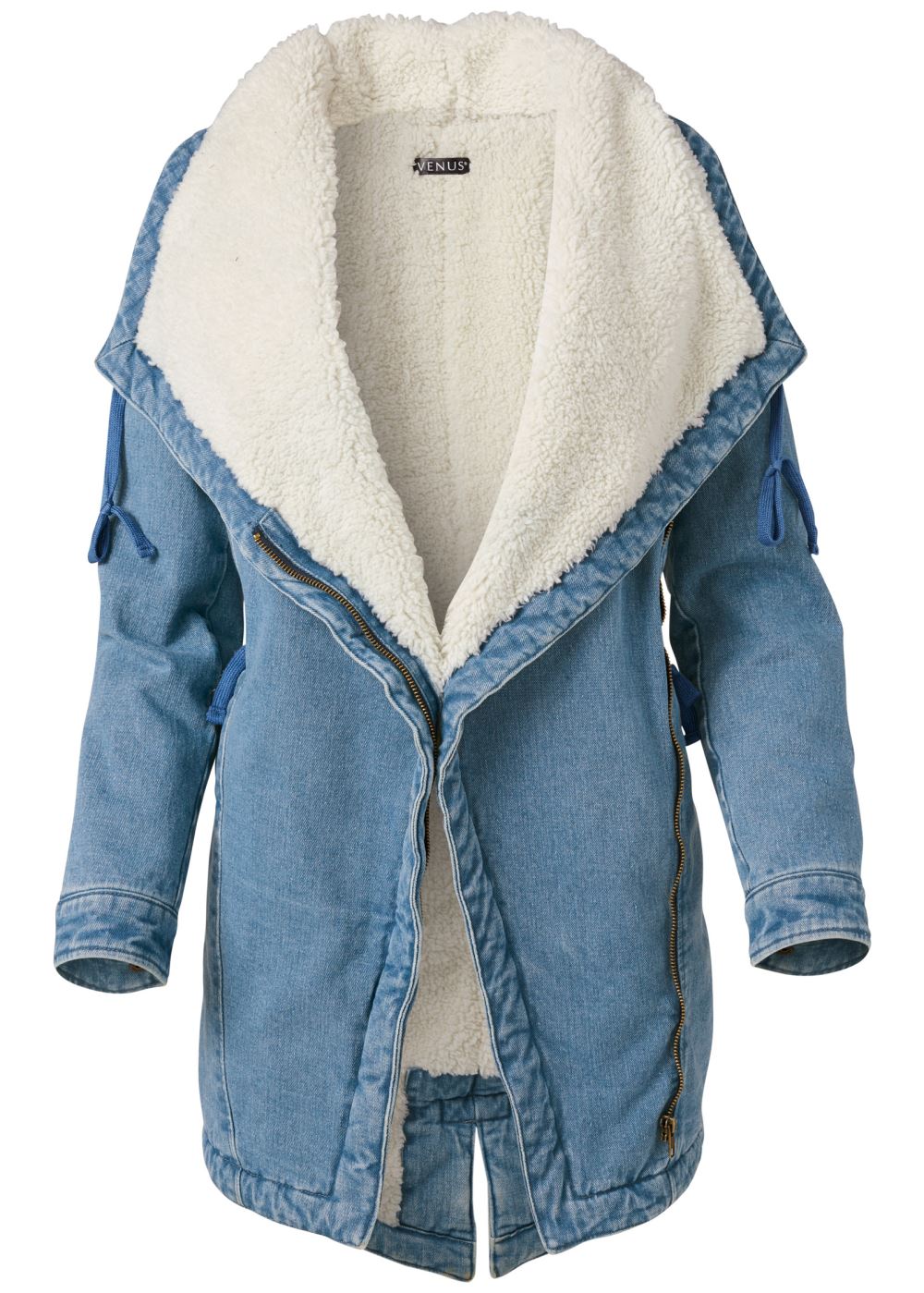 Venus Sherpa Lined Denim Coat in Light Wash