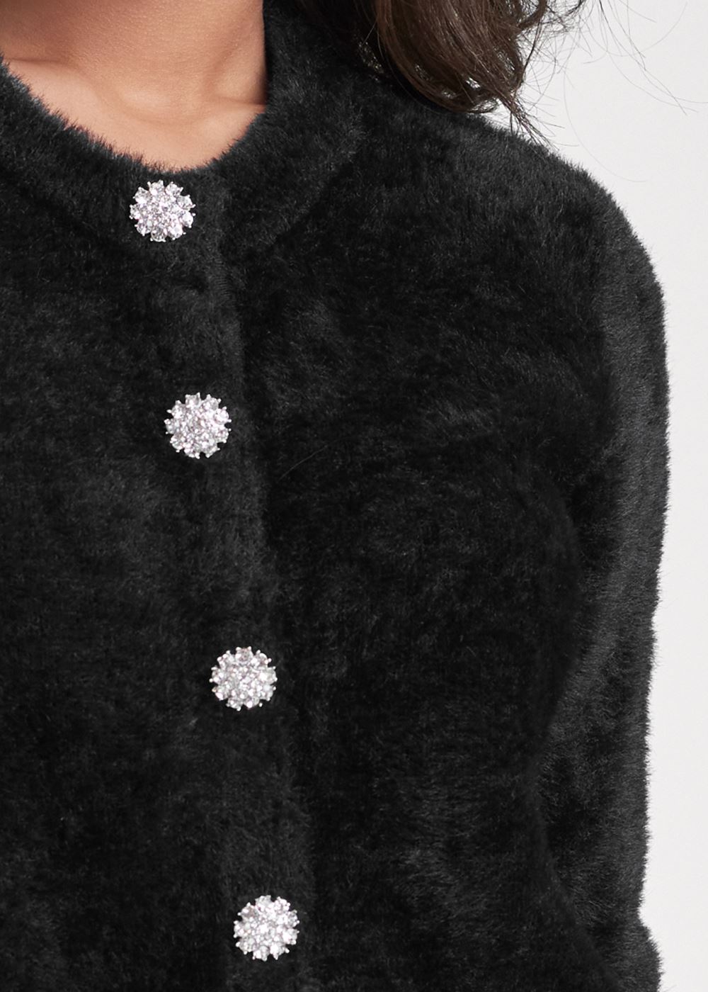 Venus Plus Size Cozy Button-Front Cardigan in Black