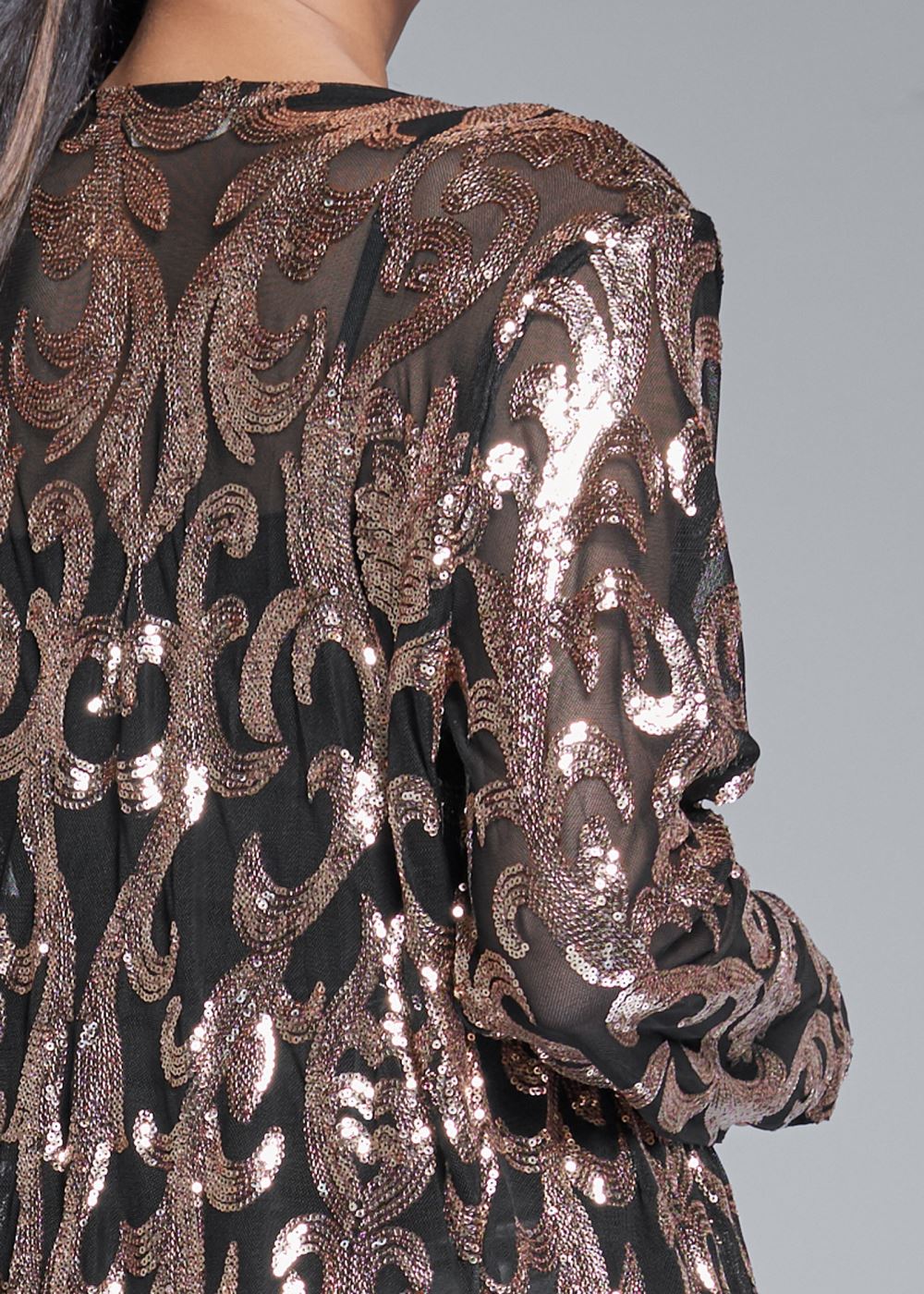 Venus Sequin Mesh Long Jacket in Rose Gold