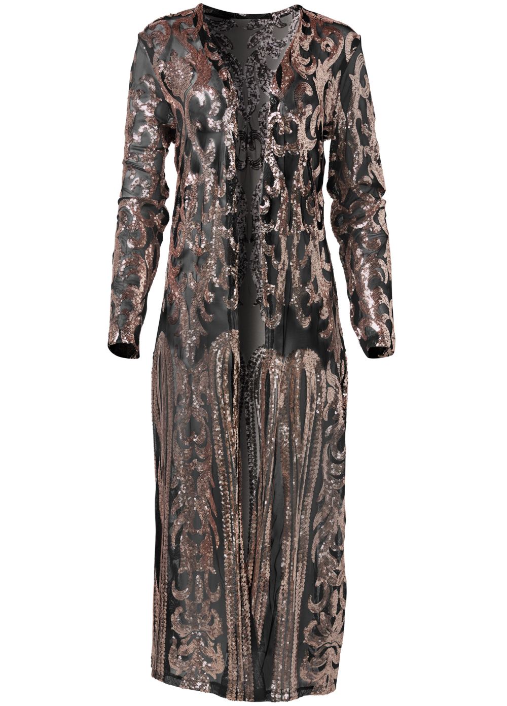 Venus Sequin Mesh Long Jacket in Rose Gold