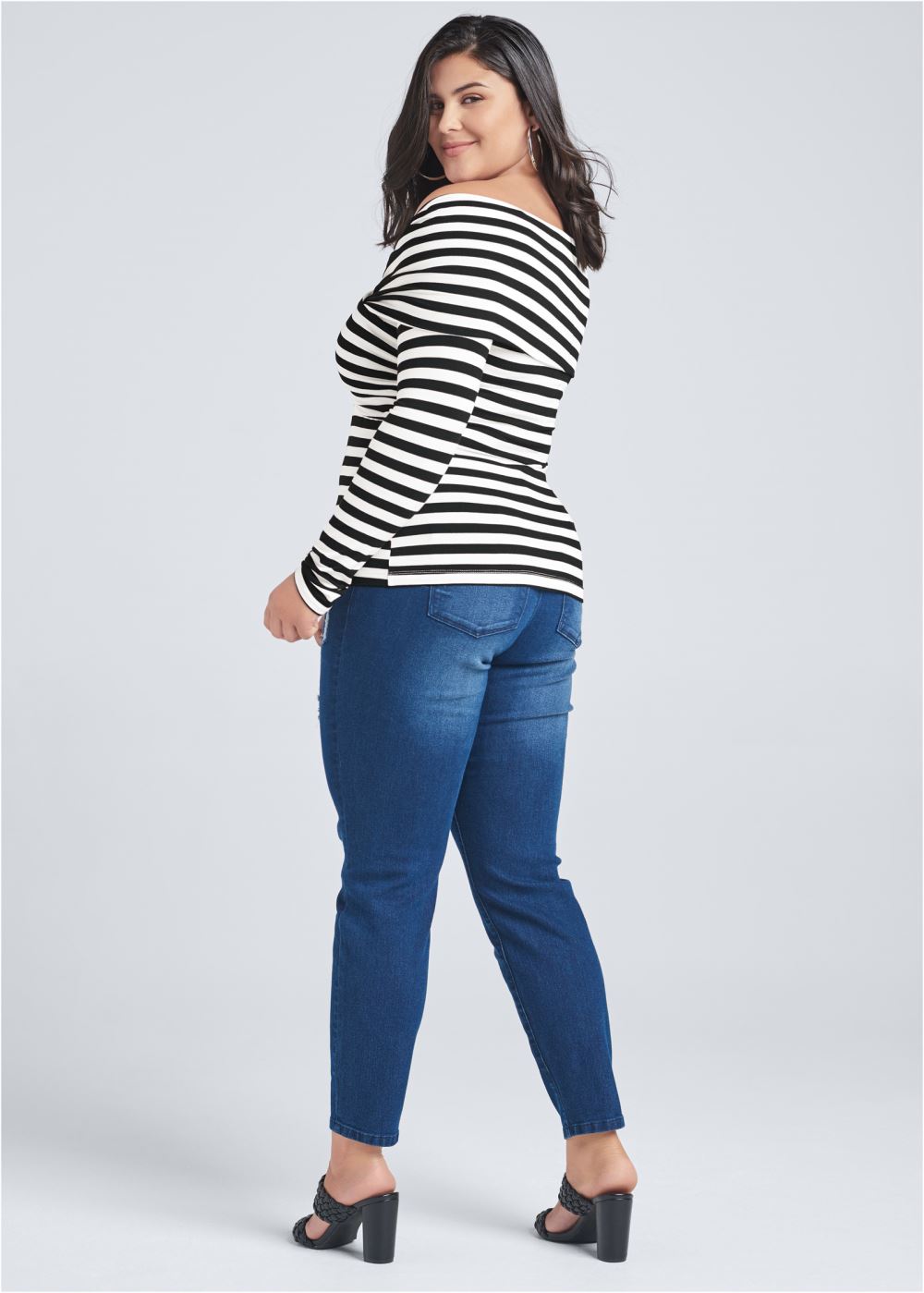 Venus Plus Size Stripe Off-The-Shoulder Top