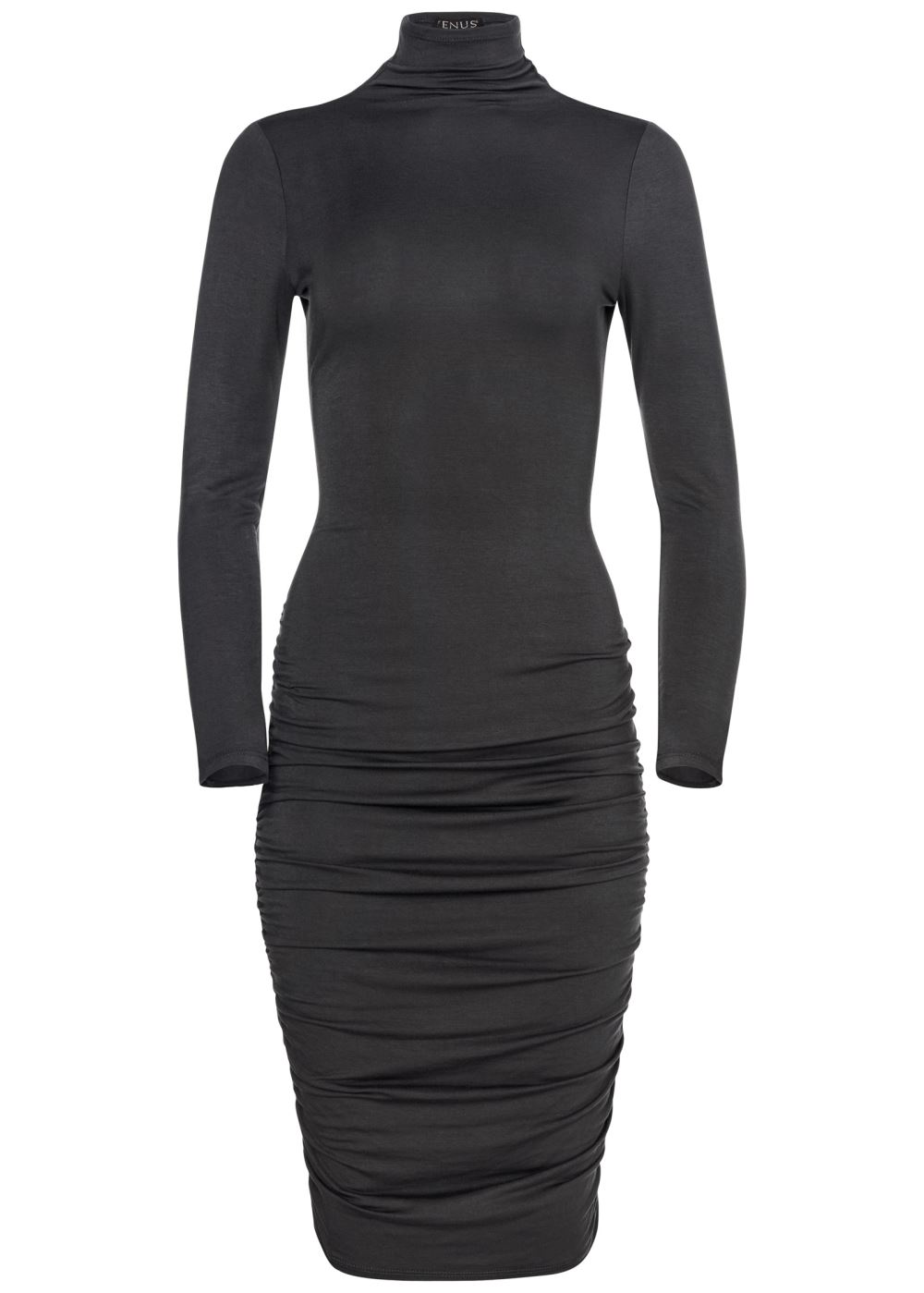 Venus Black LONG SLEEVE RUCHED DRESS