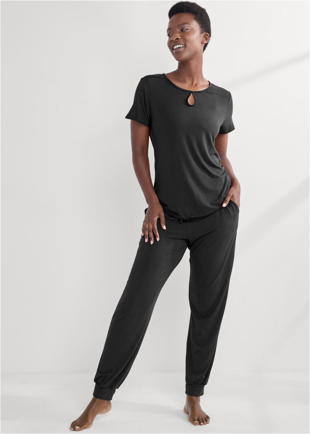 Venus Black SATIN DETAIL SLEEP TOP