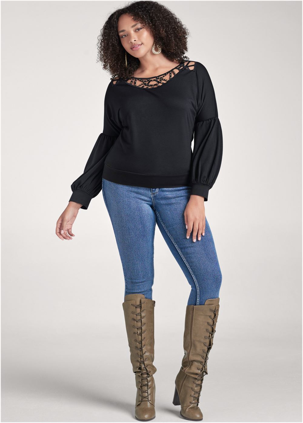 Venus Plus Size Strappy Detail Sweatshirt in Black