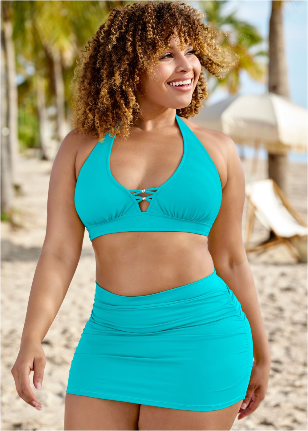 Venus Plus Size Strappy Halter Top Bikini - Aqua Reef