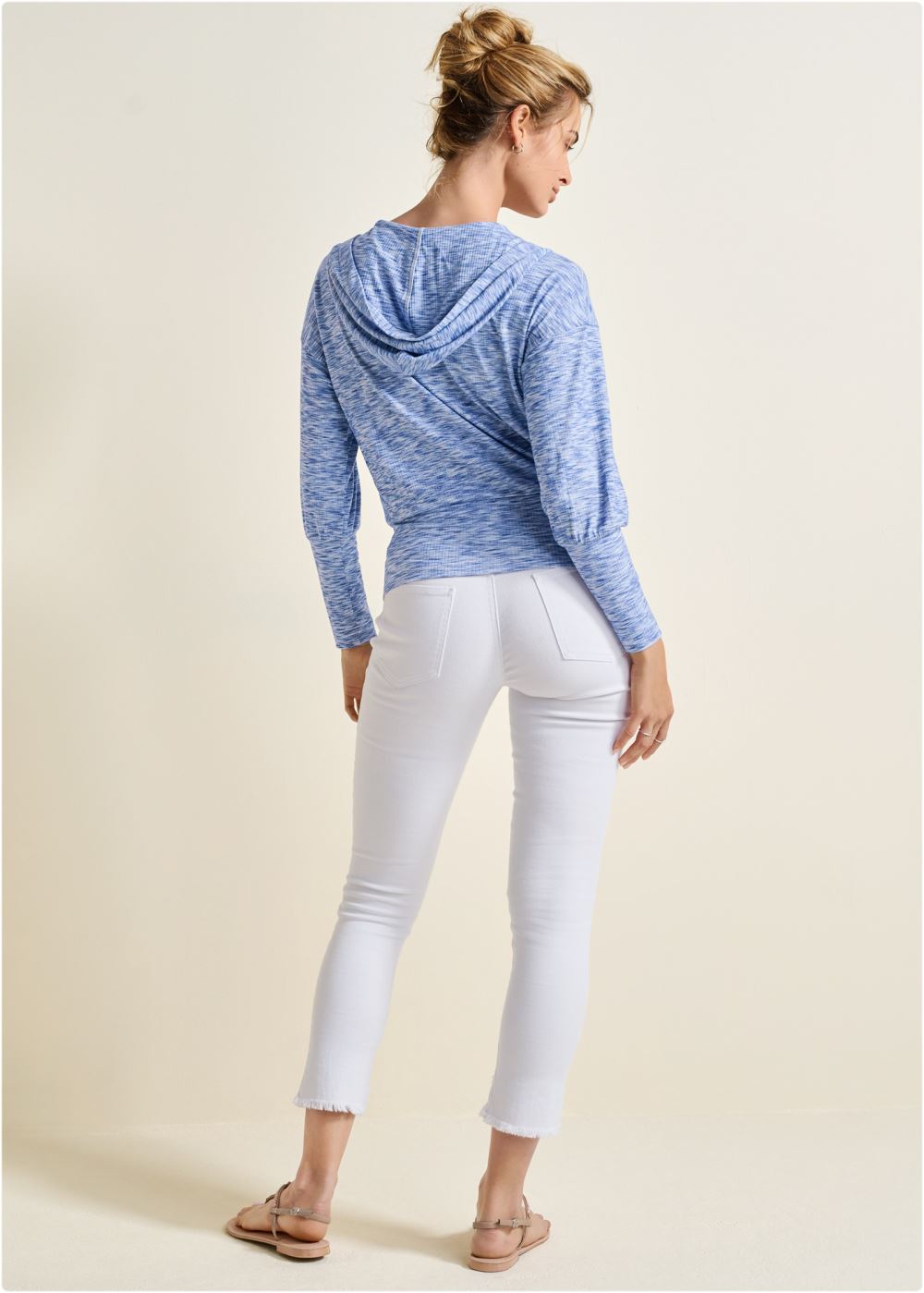 Venus Plus Size Space Dye Rib Knit Hoodie in Blue Multi