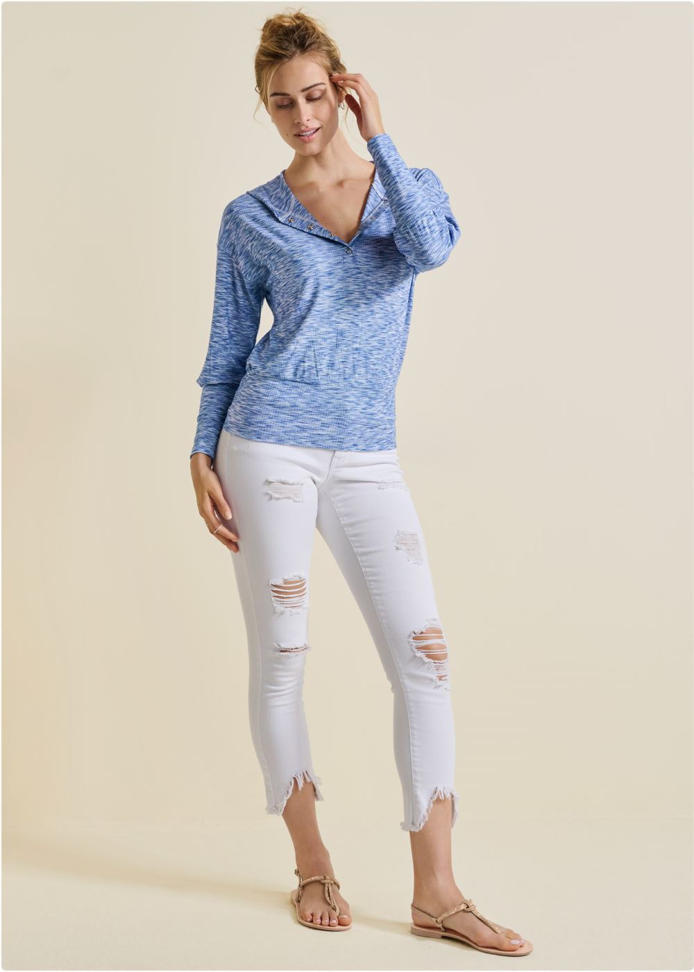 Venus Plus Size Space Dye Rib Knit Hoodie in Blue Multi