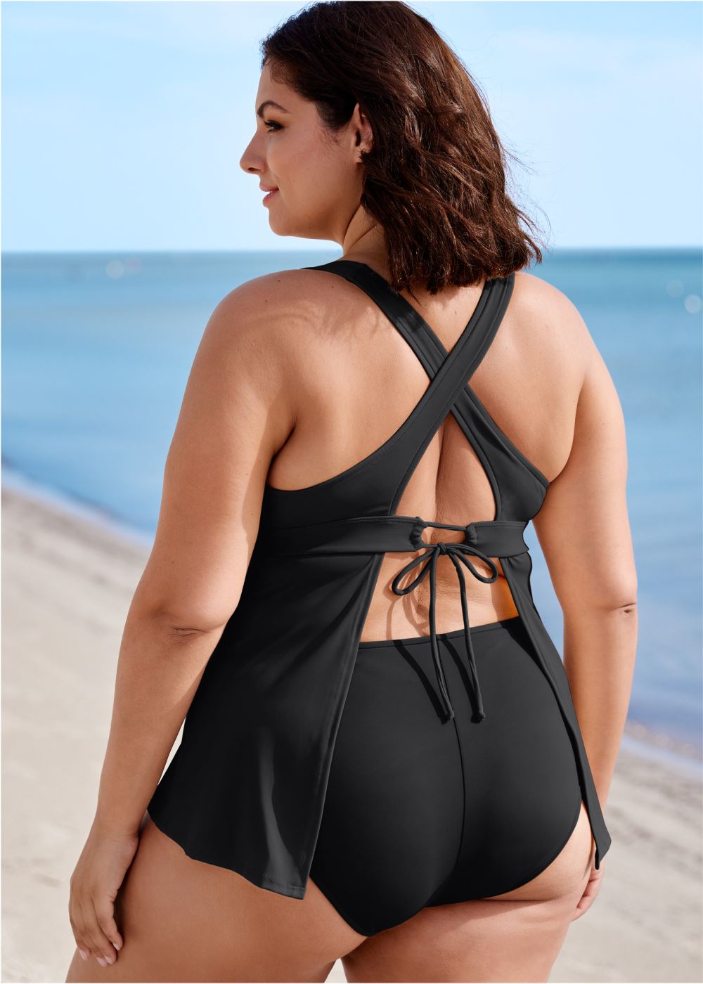 Venus Plus Size Sleek Flowing Tankini Top Bikini - Black Beauty