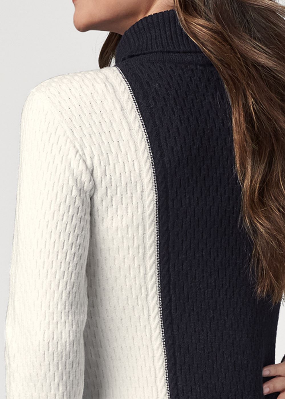 Venus Plus Size Color Block Turtleneck Sweater in Black & Off White