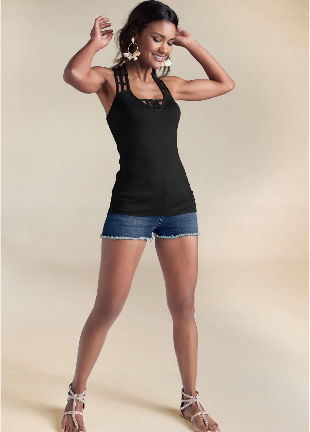 Venus Black STRAPPY DETAIL TANK