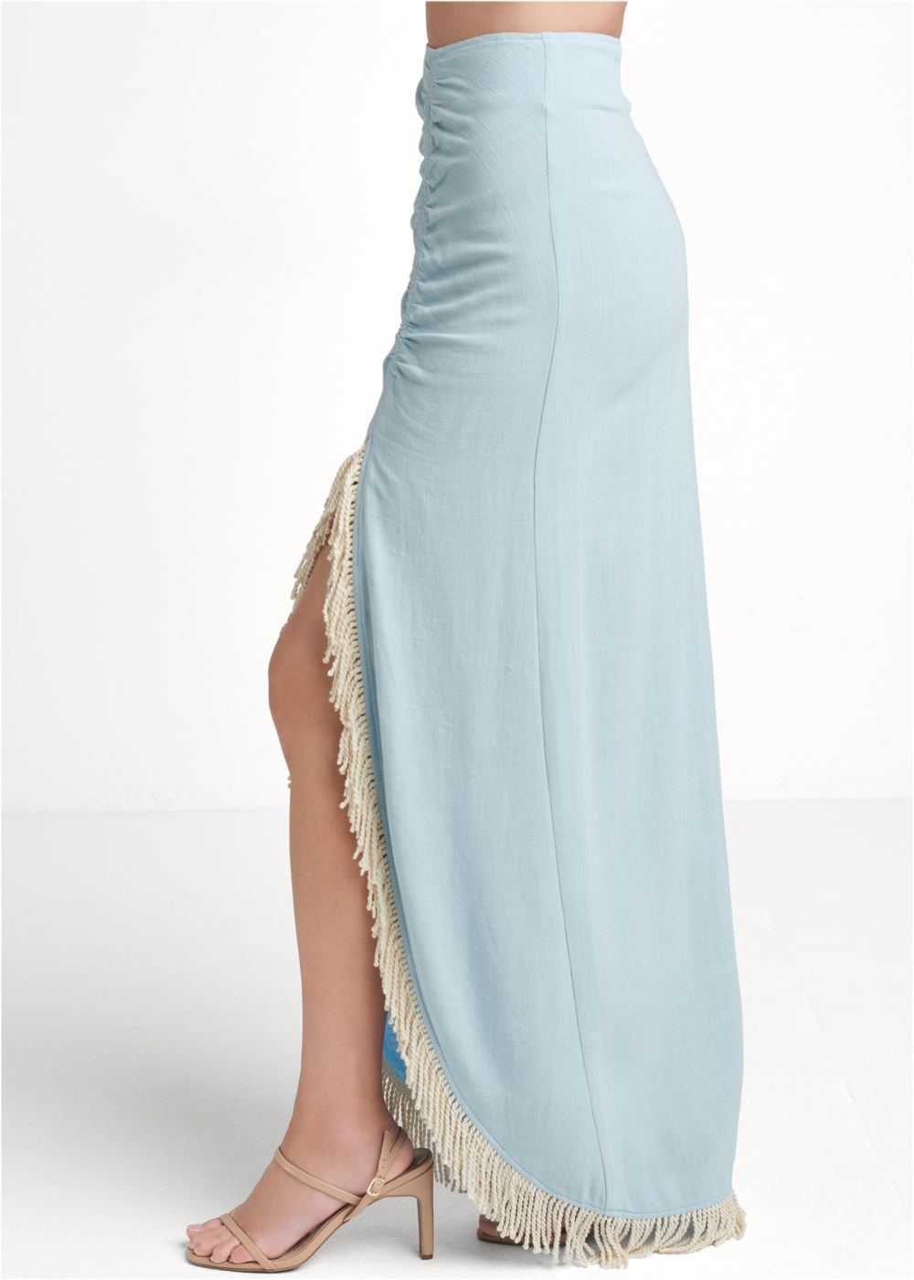 Venus Plus Size Fringe Detail Maxi Skirt - Blue