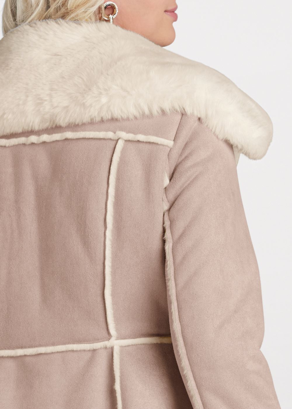 Venus Faux-Suede-And-Fur Coat in Taupe & Off White
