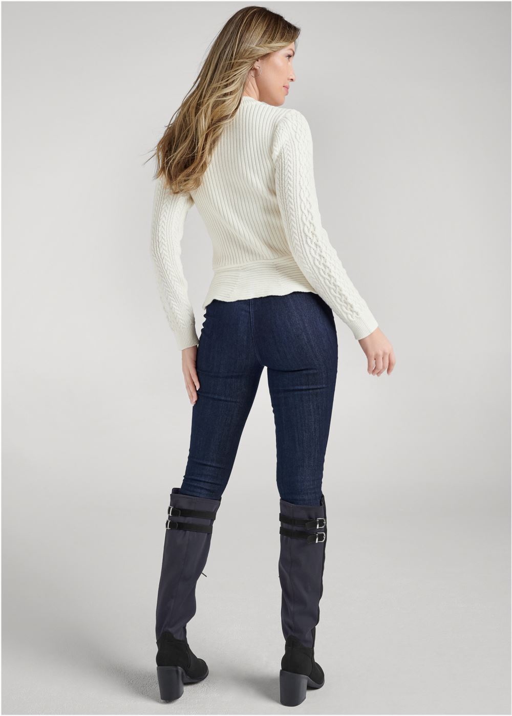 Venus Plus Size Half Zip Peplum Sweater in Off White