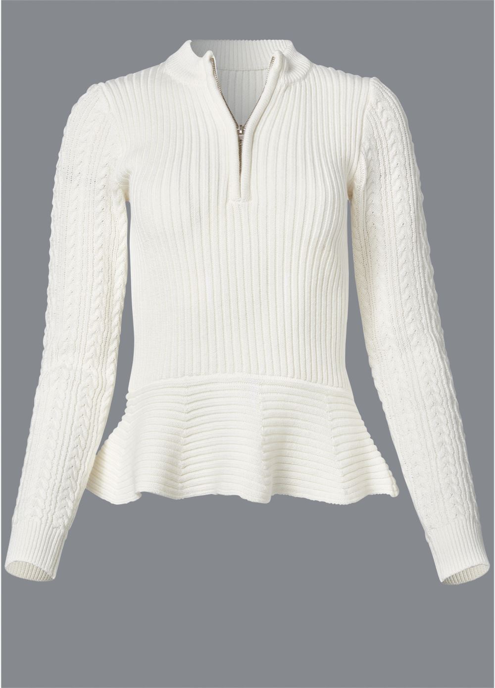 Venus Plus Size Half Zip Peplum Sweater in Off White