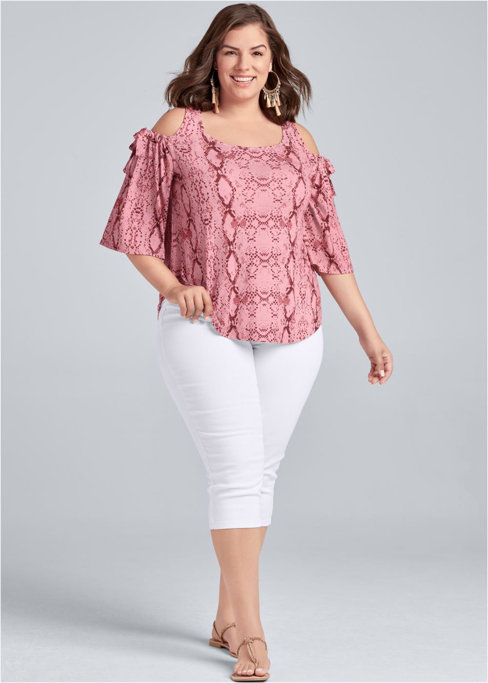 Venus Plus Size Paradise Python Cold-Shoulder Top