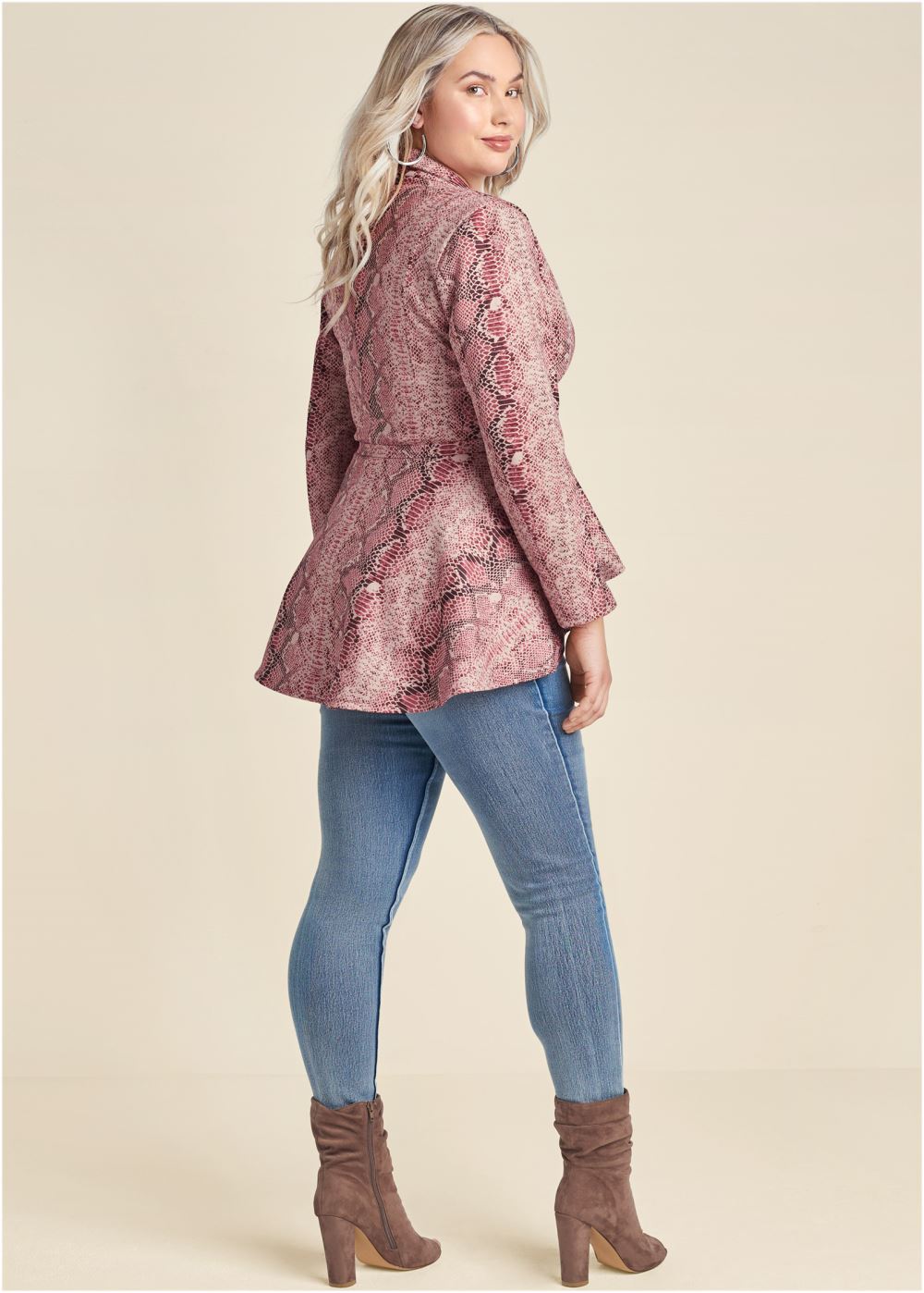 Venus Faux-Suede High-Low Jacket in Pink Multi