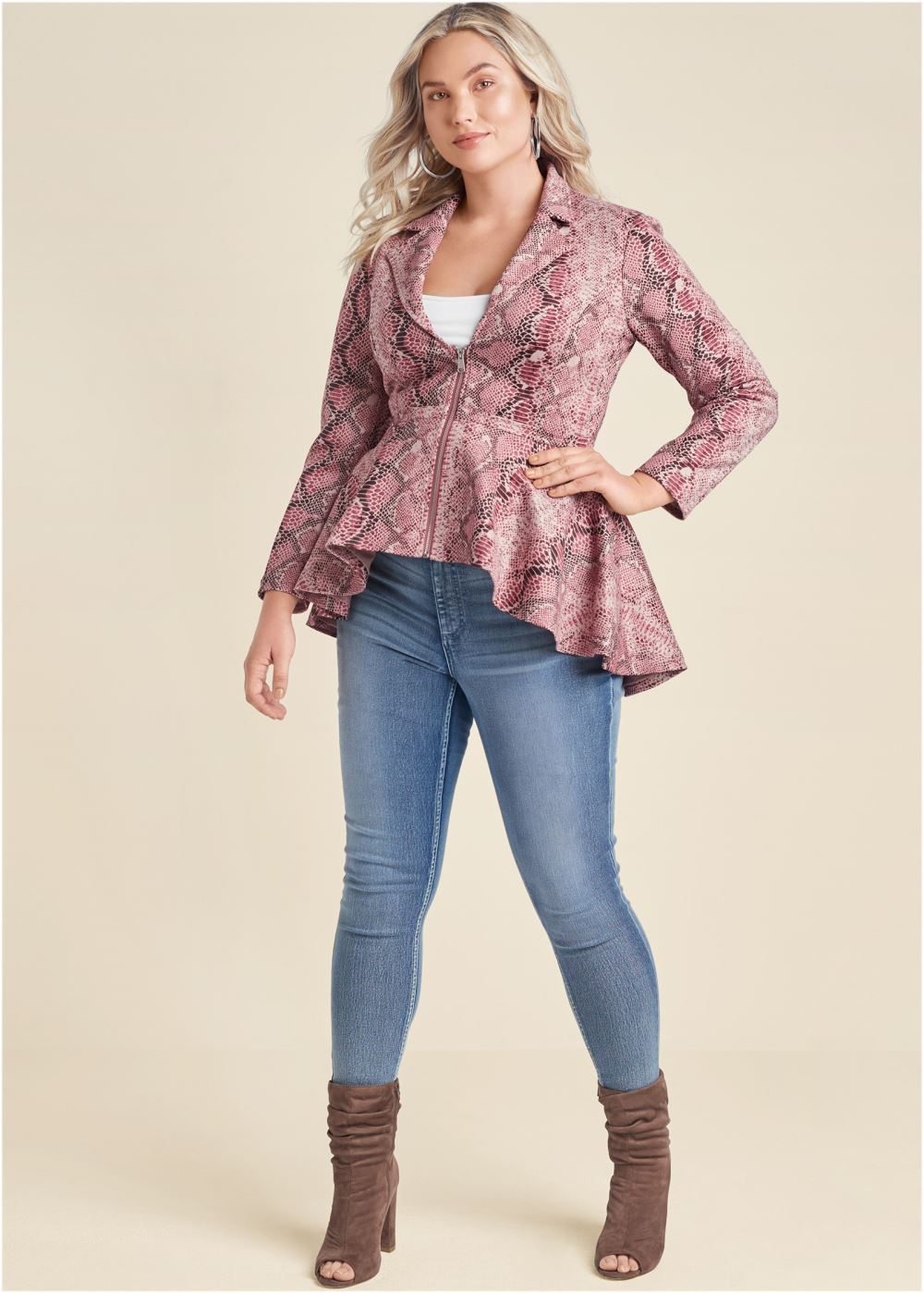 Venus Faux-Suede High-Low Jacket in Pink Multi