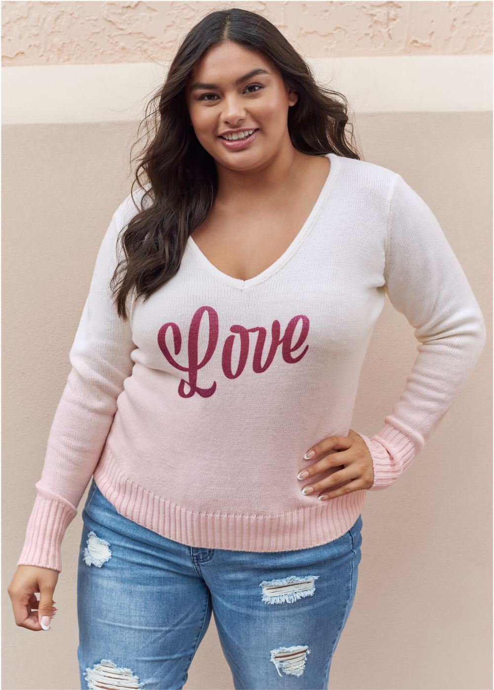 Venus Plus Size Love Sweater in Pink Multi