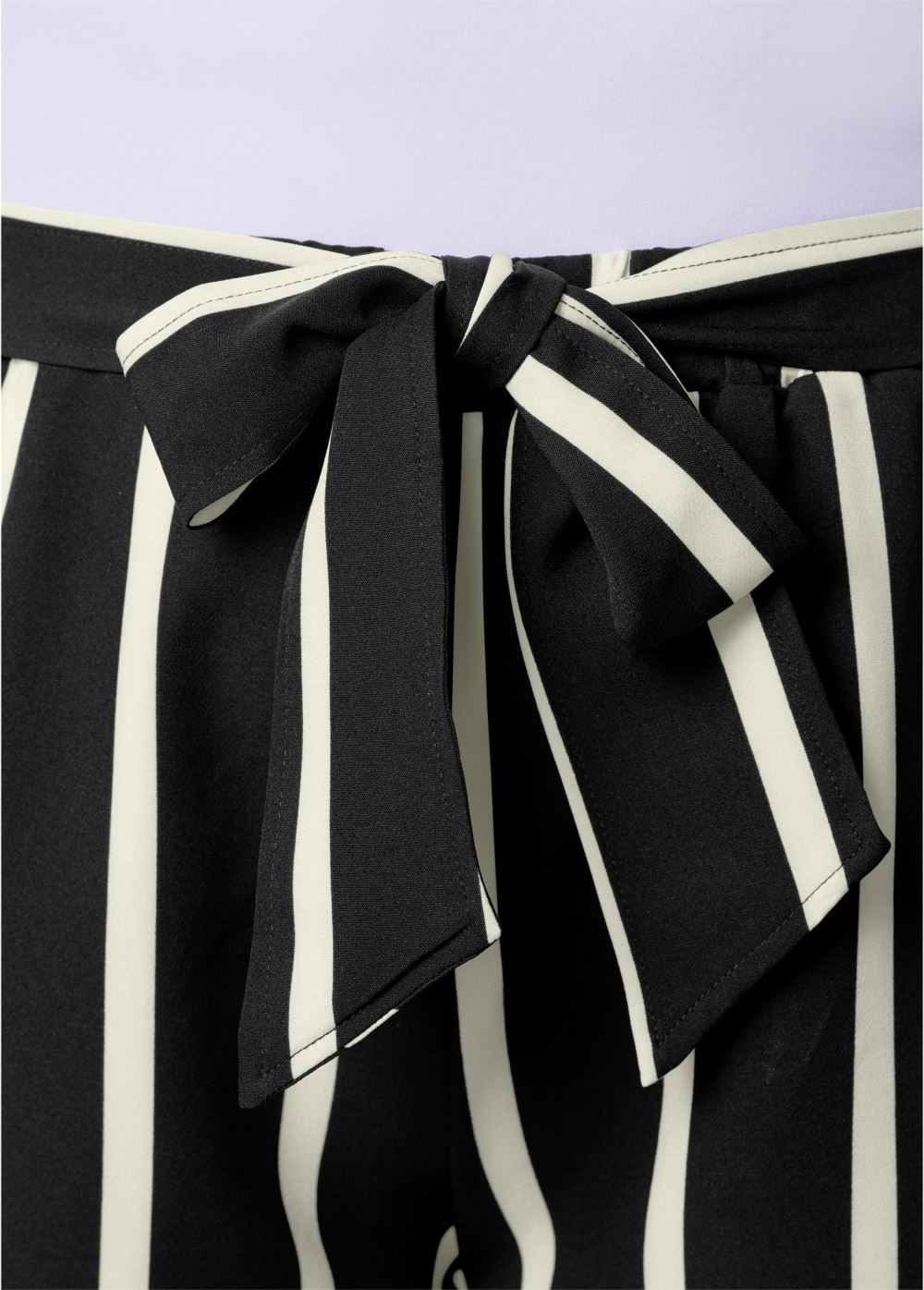 Venus Plus Size Belted Stripe Shorts - Black & White