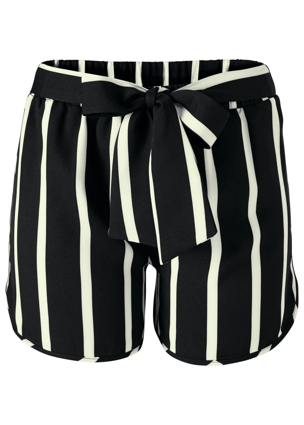 Venus Plus Size Belted Stripe Shorts - Black & White